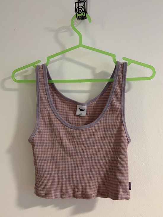 TNA Tops - TNA Lavender and Light Pink Striped Ribbed Crop Tank